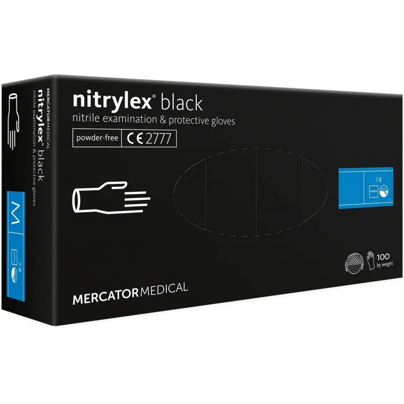 Рукавиці нітрил без пудри NITRYLEX BLACK 100 шт, чорні, розмір М